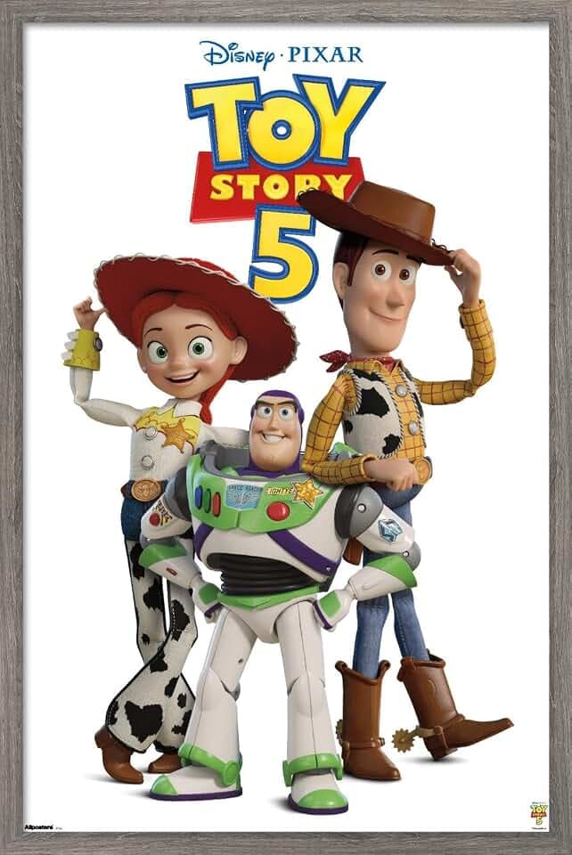 Trends International Disney Toy Story 5 (2026) - The Big Three Feature Series Wall Poster, 34L x 22.4W, Barnwood Framed Version