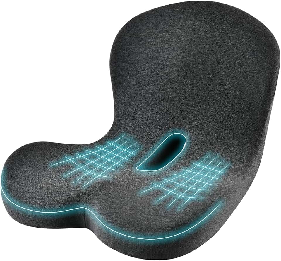 KAYI Memory Foam Seat Cushion with Lumbar Support Pillow One Piece, L-Shaped Ergonomic Design for Back Pain Relief, for Car, Truck and Office Chair (Dark Gray)