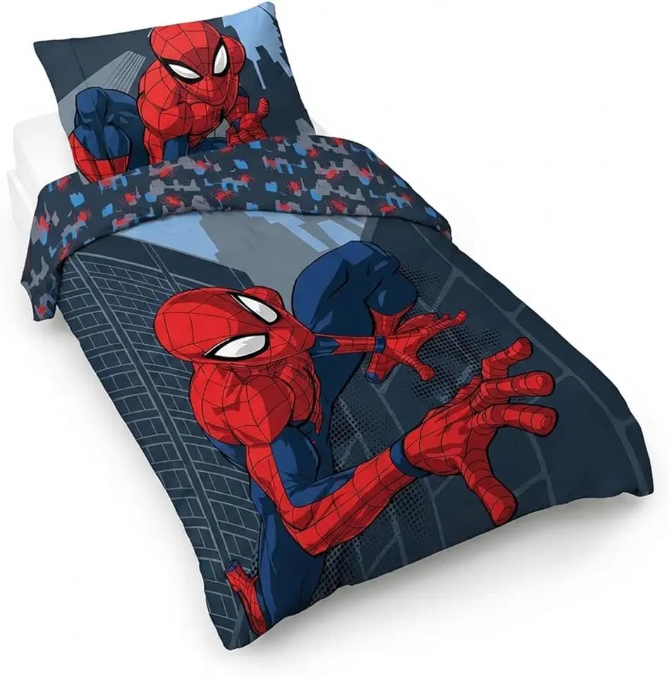 Marvel Spiderman City Streets Einzelbettgröße Kinderbettwäsche-Set mit Bettbezug 135x200cm + Kissenbezug 50x70cm aus 100% Baumwolle