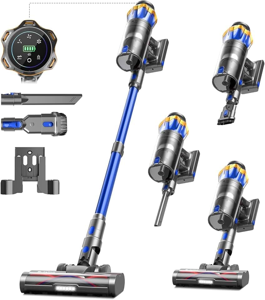 Akku Staubsauger Kabellos 55KPa/650W/70Min für Tierhaare/Teppiche/Hartböden