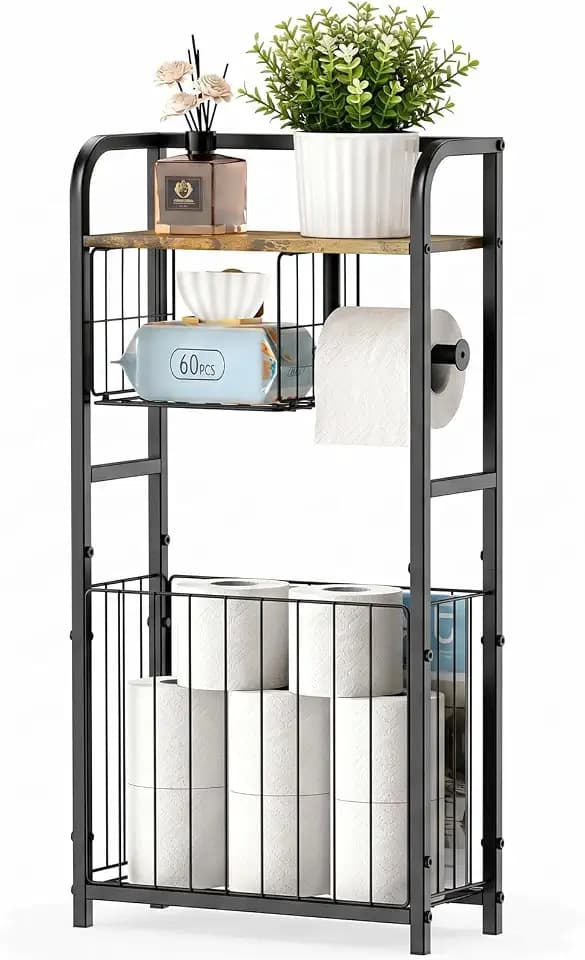 Freestanding Toilet Paper Holder Stand with Storage forSmall Bathroom Space