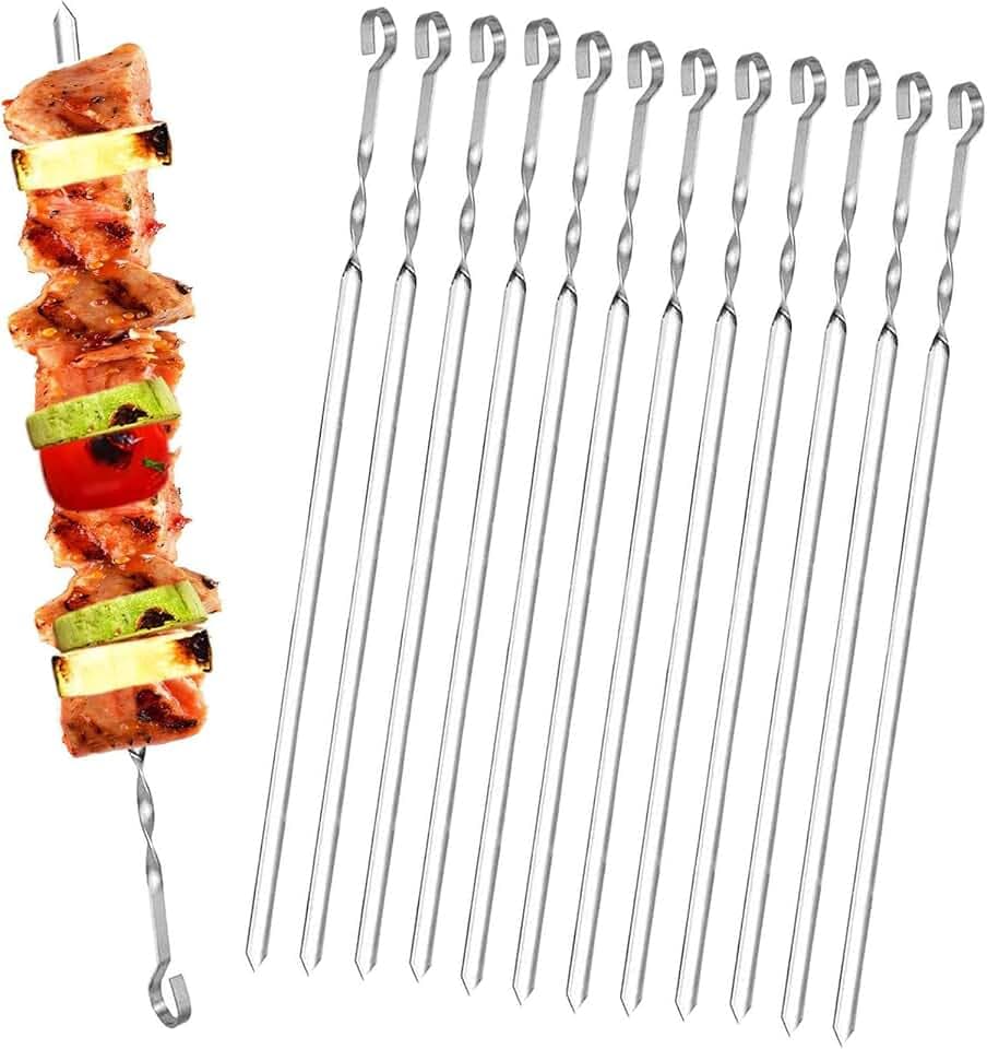 Homealexa 20 Stücke Grillspieße, Grill Kabob Spieße 37,5cm Edelstahl Lange Spieße Schaschlikspieße Fleischspieße für Lagerfeuer oder Grillschale