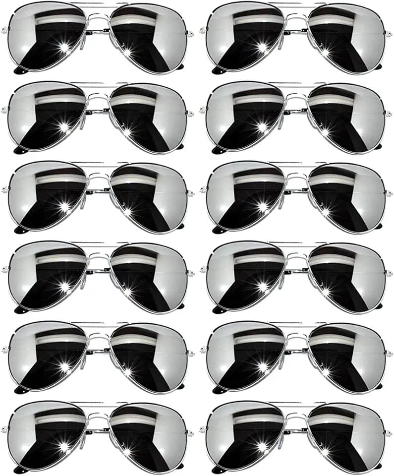OWL 12 Pack Aviator Sunglasses Mirrored Lens, Womens Mens Wholesale Eyewear with Black, Silver, Gold Frames