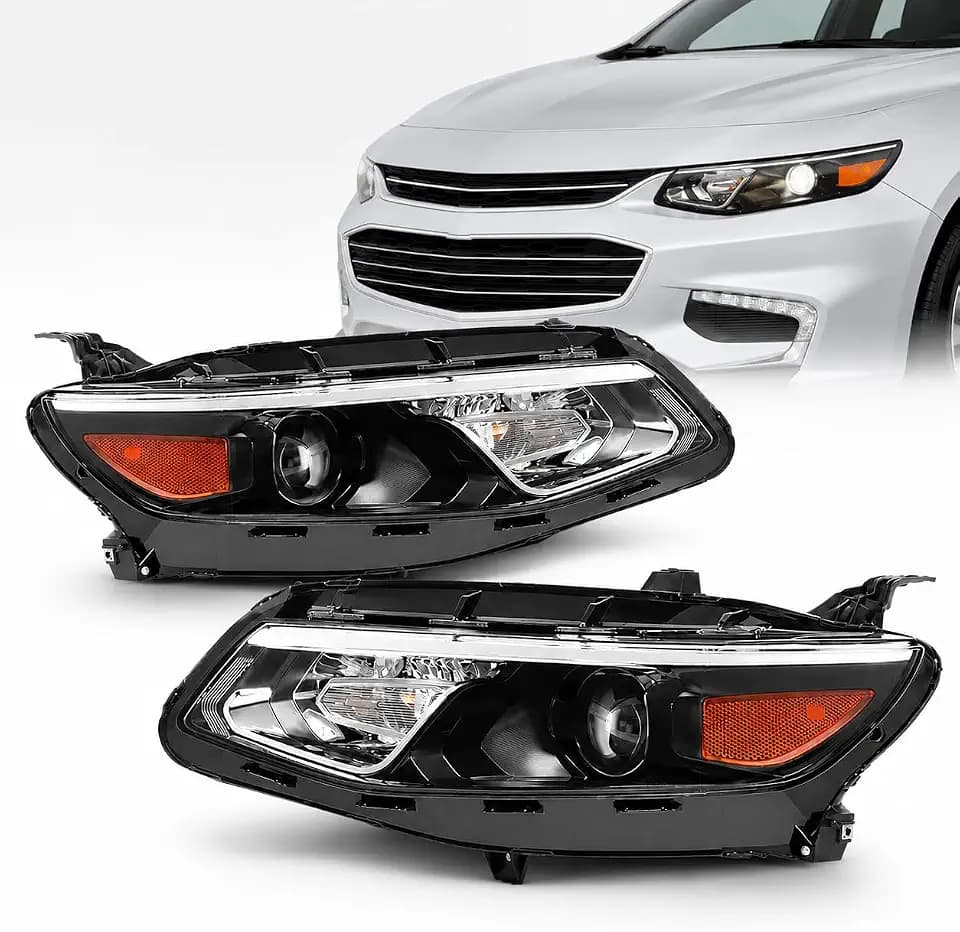 Headlight Assembly for 2016-2018 Chevy Malibu, Halogen Projector Headlamps Replacement, Driver & Passenger Side