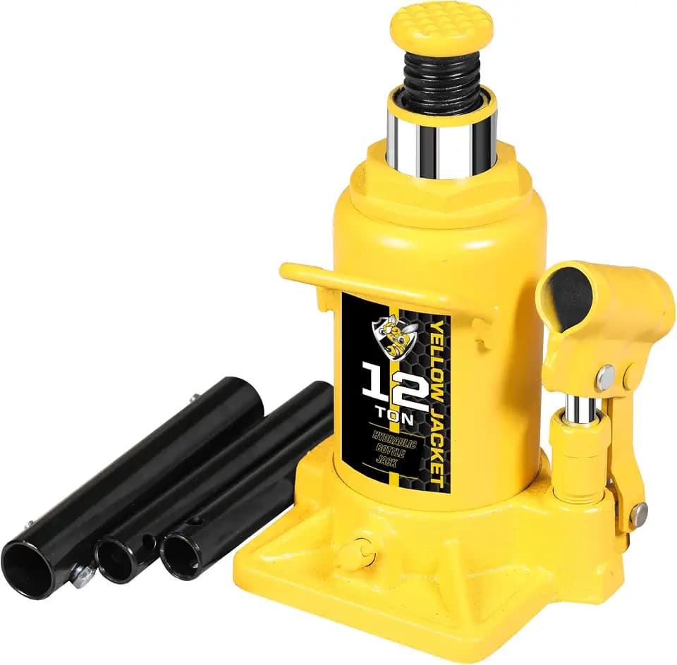YELLOW JACKET 12 Ton Low Profile Bottle Jack, Welded Hydraulic Stubby Jack(24,000 LBs)