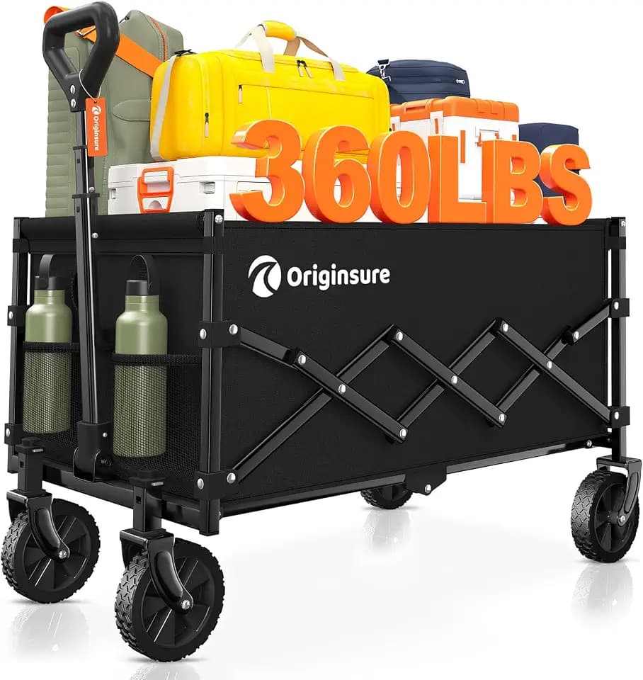 Originsure 110L Portable Collapsible Wagon Cart, 360lbs Heavy Duty, Black
