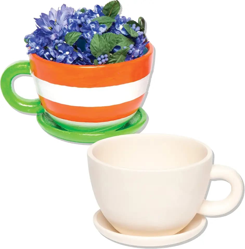 Baker Ross AC624 Keramik-Blumentöpfe Tasse & Untertasse(2 Stück), 12cmx10cmx14.3cm, Ceramic