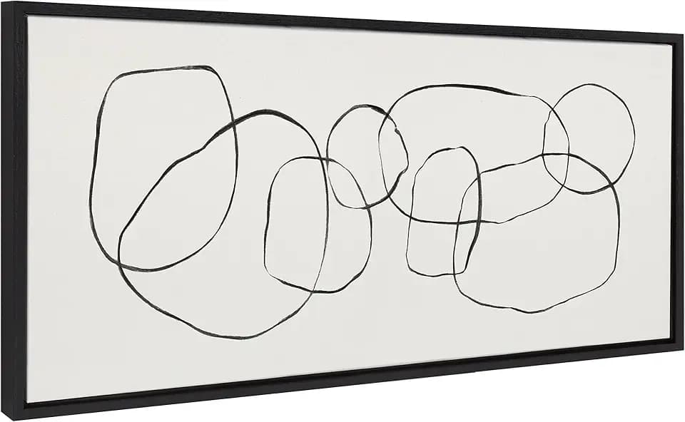 Kate and Laurel Sylvie Dancing Circles Framed Canvas Wall Art by Teju Reval of SnazzyHues, 18x40 Black, Decorative Abstract Wall Décor