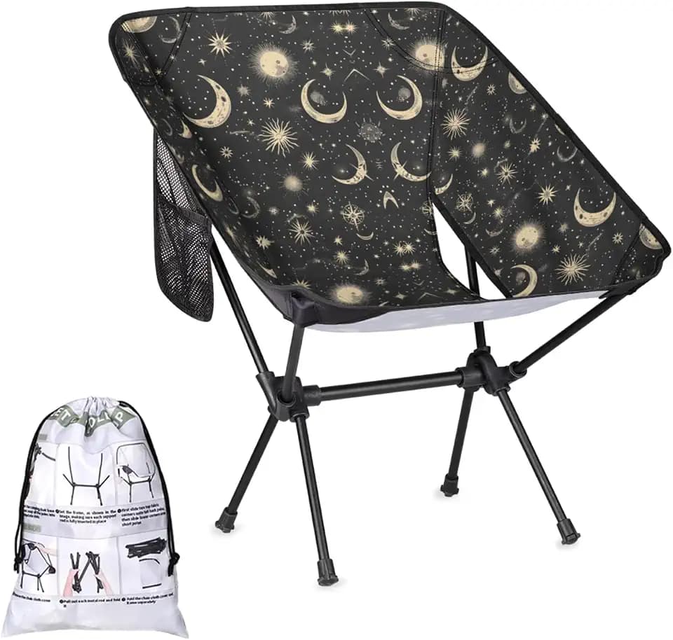 Portable Camping Chair, Folding Chairs for Outside, Moon & Stars Lightweight Backpacking Chair, Outdoor Collapsible Beach Chairs for Adults Fishing Lawn, Picnic, Travel, Hiking
