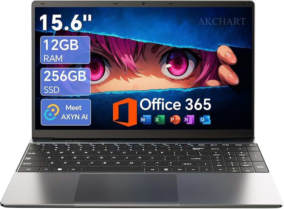 15.6'' AI Laptop with Office 365 12GB RAM 256GB SSD Win 11 Laptops