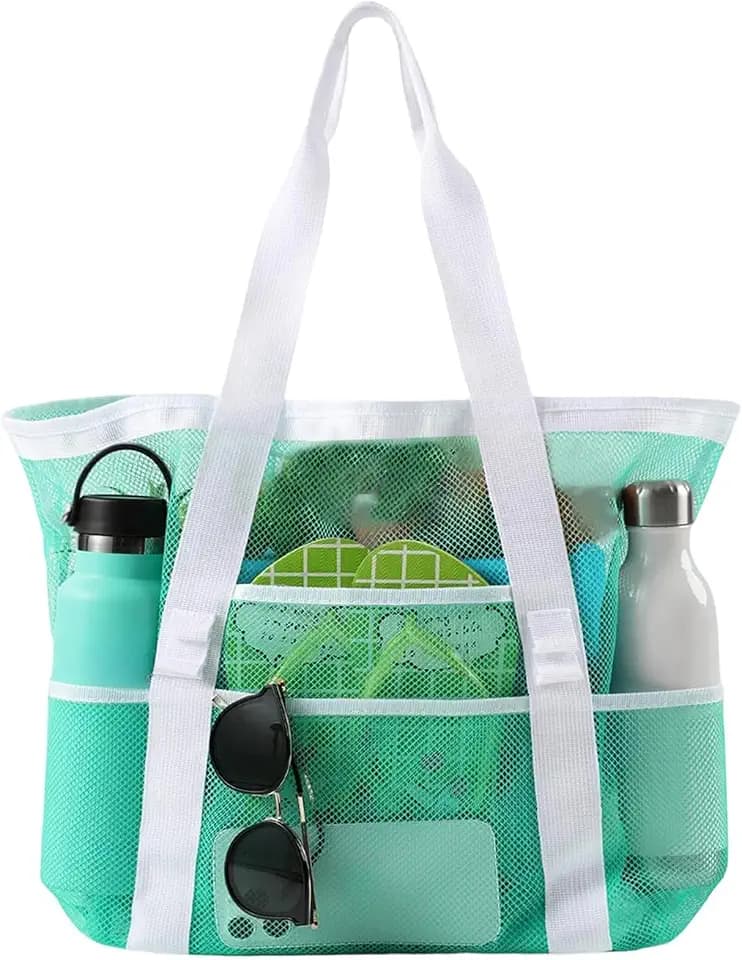 Large Mesh Beach Bag for Women – Washable Beach Tote with Interior Zipper Pocket for Swim, Pool & Travel Essentials