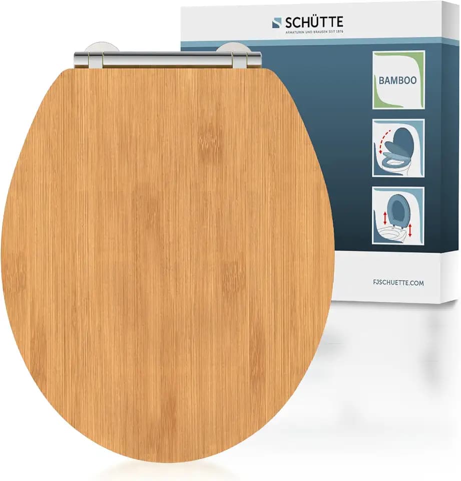 SCHÜTTE WC Sitz mit Absenkautomatik & Schnellverschluss | Abnehmbarer Toilettendeckel Holz zur Reinigung | Nachhaltige Klobrille mit Deckel | Klositz Einfache Montage | Bambus