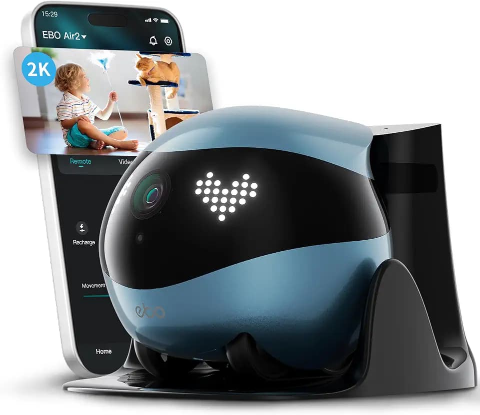 Enabot EBO Air 2 FamilyBot-Intelligenter 2K Überwachungskamera Roboter mit Selbstaufladung,Patrol Roboter für die Heimüberwachung,Kabellose Hundekamera&Katzen Kamera mit Nachtsicht,2-Wege-Audio(Blau)