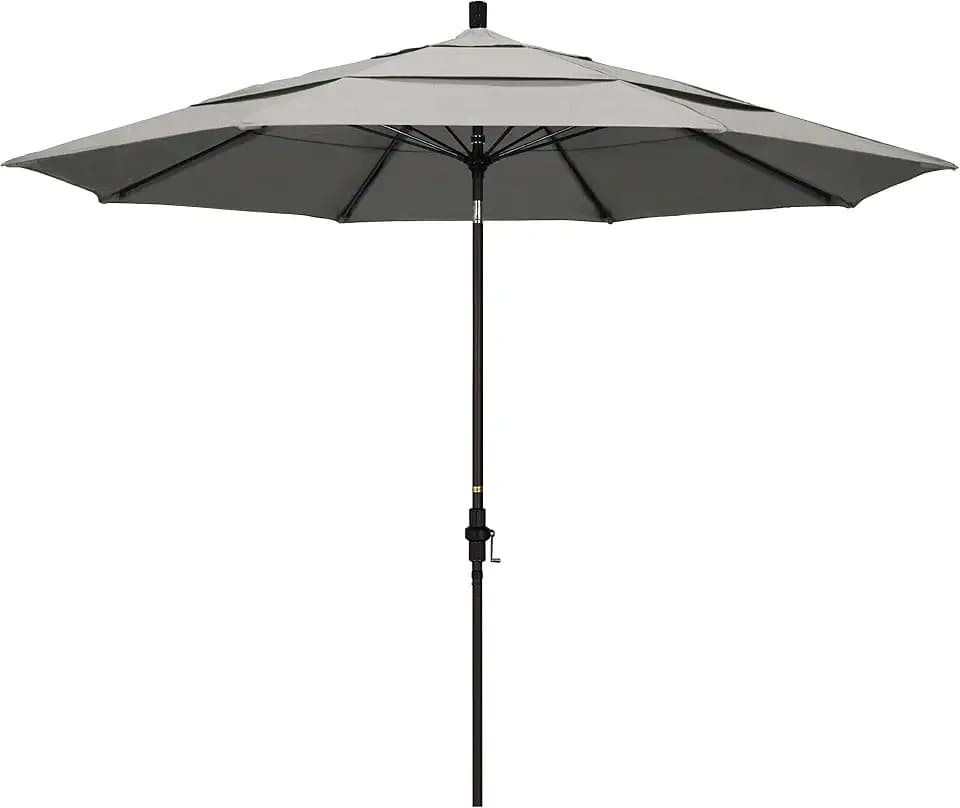 California Umbrella 11' Round Crank Lift, Collar Tilt, Aluminum Pole, Fiberglass Rib Patio Umbrella, Bronze Finish, Sunbrella Cilantro