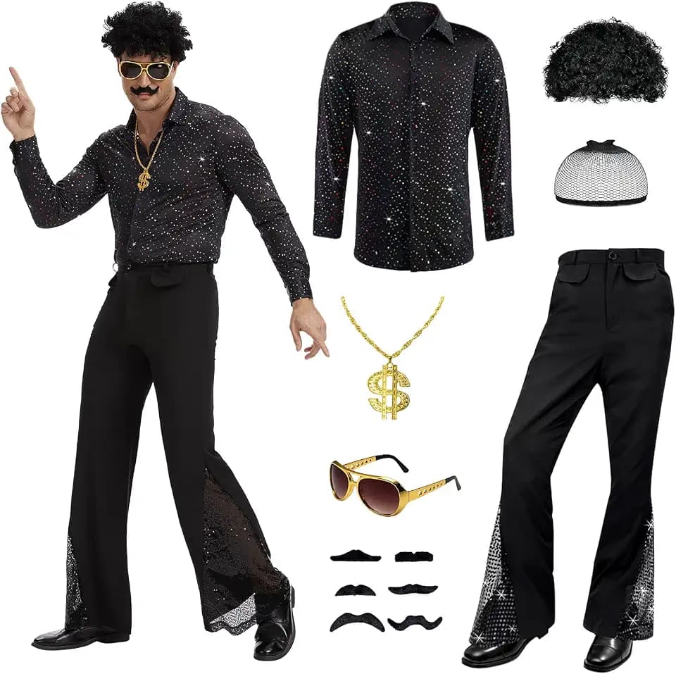 Disco Kostüm Set Herren,Retro 70er 80er Stil,Karneval Verkleidung