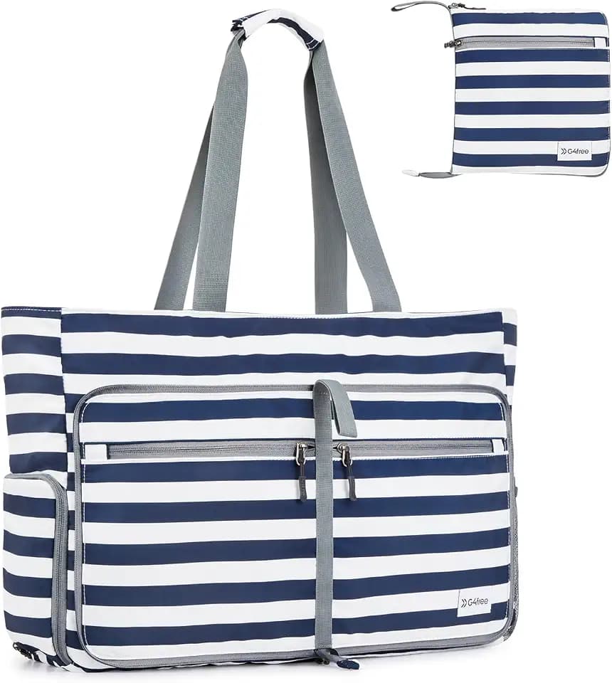 G4Free Large Beach Bag, Foldable Tote with Zipper, Waterproof Sandproof Pool Bag