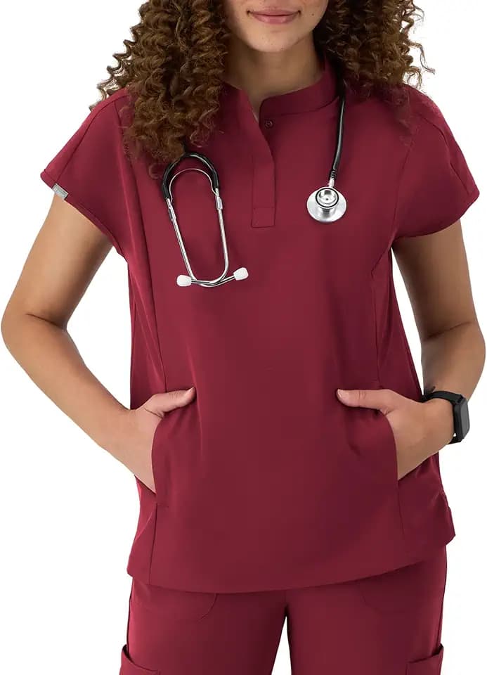 Hanes Women's Scrubs Healthcare Top with Mandarin Collar, Moisture-Wicking Stretch Scrub Shirt
