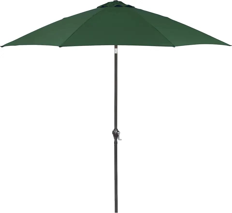 Sunline 9 ft Patio Umbrella with Crank & Push Button Tilt, Outdoor Market Umbrella with UV Protection & Wind Vent and Fiberglass Ribs, Metal Frame for Deck, Pool & Table, Hunter Green