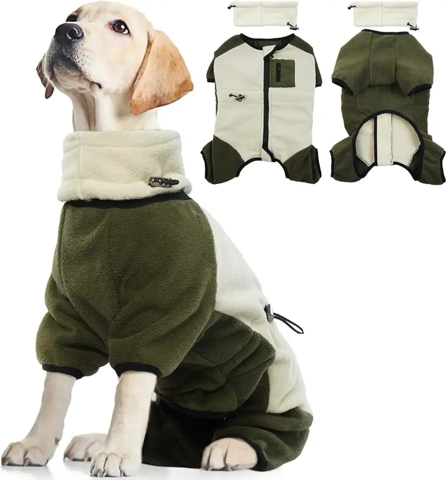 PUMYPOREITY Hundeweste Fleece, Rollkragen Hundmantel Winter Weicher Polar-Fleece-Pullover Welpen Warme Winterjacke Schlafanzug für Kleine Mittelgroße Hunde mit Abnehmbarer Rollkragen Kragen(Beige, L)