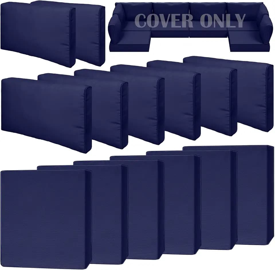 14 Piece Outdoor Patio Waterproof Cushion Covers, Fits 6-Seat Wicker Rattan Sectional Couch Chair Furniture Cover Replacement Set - Fade-Resistant Patio Cushion Covers with Zipper