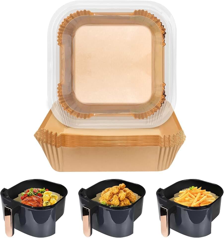 Backpapier für Heißluftfritteuse 100 Stück, 20CM Airfryer Backpapier Quadrat Antihaft ölfest Luftfritteuse Pergamentpapier Liner Papiereinlagen für XXl Philips, Princess Airfryer, COSORI, Ofen