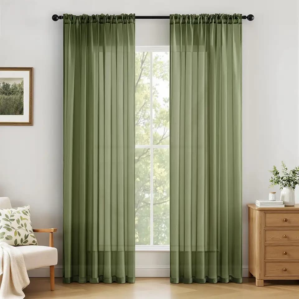 MIULEE Vorhänge Gardinen, Stangendurchzug Matcha-Grün, 2er Set 245x140cm | Transparente Gardine aus Voile, Luftig Leicht, Einfarbig Dekoschal für Wohnzimmer & Schlafzimmer