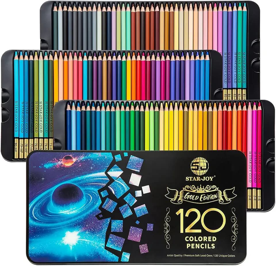 SJ STAR-JOY Gold Edition 120 Colored Pencils for Adult Coloring, Premier Color Pencils for Layering Shading Blending, Holiday Gifts for Artist Drawing, Oil Based Colored Pencils