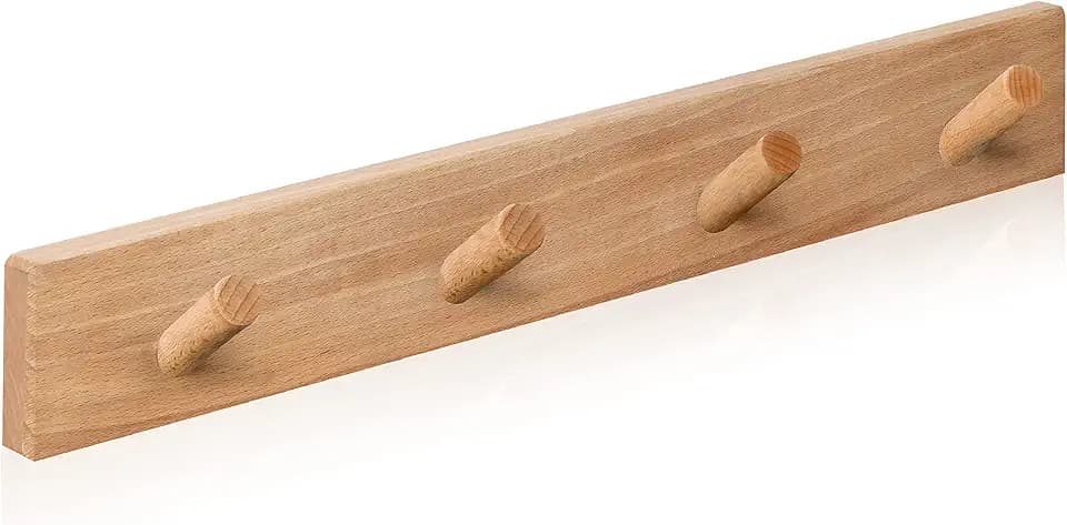 Wandgarderobe Holz - Hakenleiste Holz mit 4 Haken - Kleiderhaken Wand - Garderobe Kinder (Buchenholz)