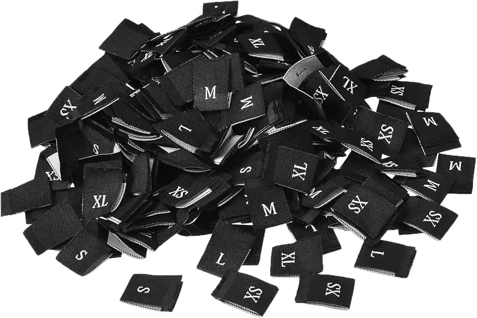 sourcing map 250 Stück Größenetikett Kleidung Nähen XS/S/M/L/XL, Schwarz