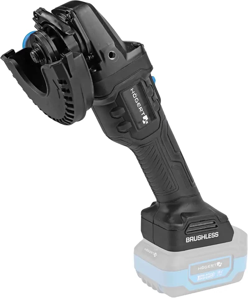 HÖGERT TECHNIK Akku-Winkelschleifer 125 mm 18V OneAccuSystem, bürstenloser Motor, 8000 U/min, werkzeuglose Schutzvorrichtung, zweistufiger Schalter, Metallgetriebe, ohne Akku