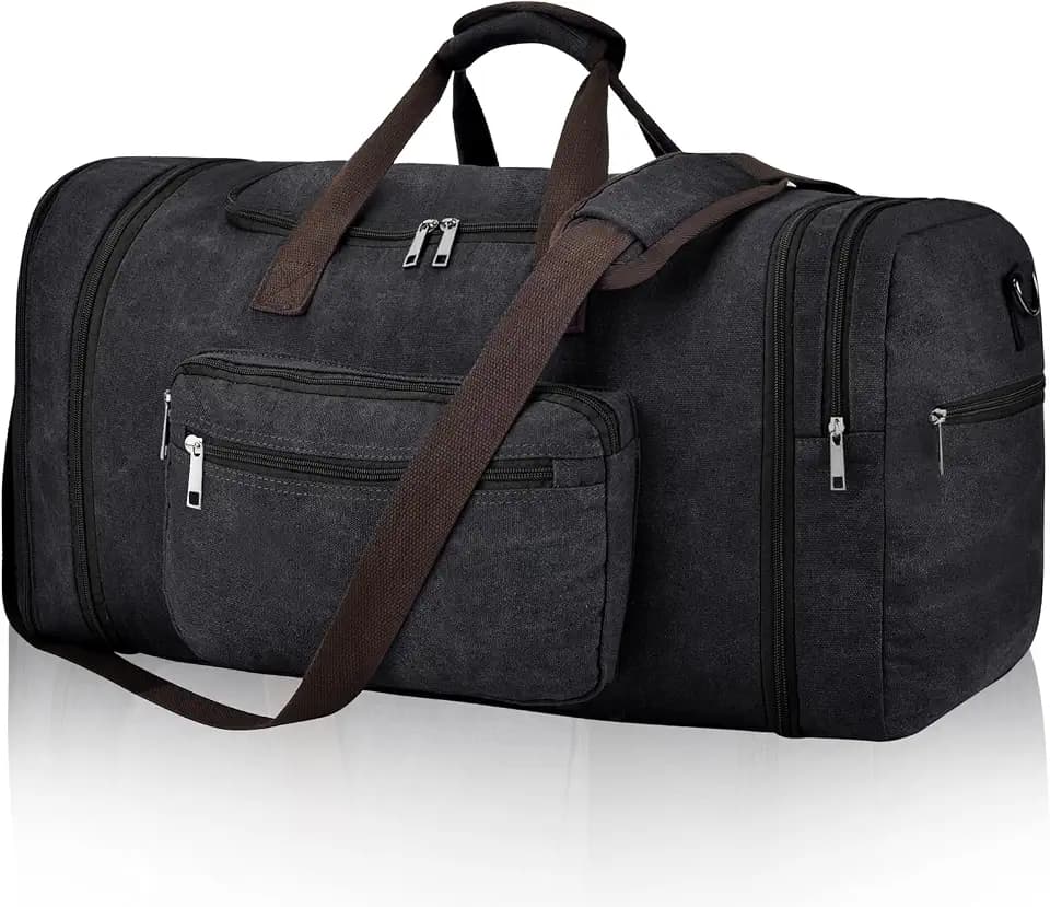 Felipe Varela 60L Canvas Duffle Bag for Men, Travel & Gym Carry on, Black