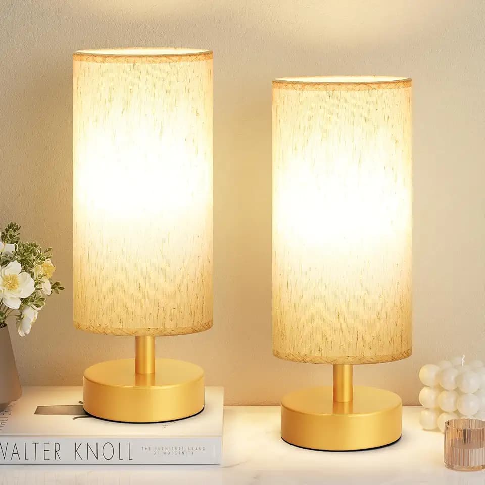 Table Lamps Set of 2 （Cream Shade- Gold Base, 11.6" Inline Control）