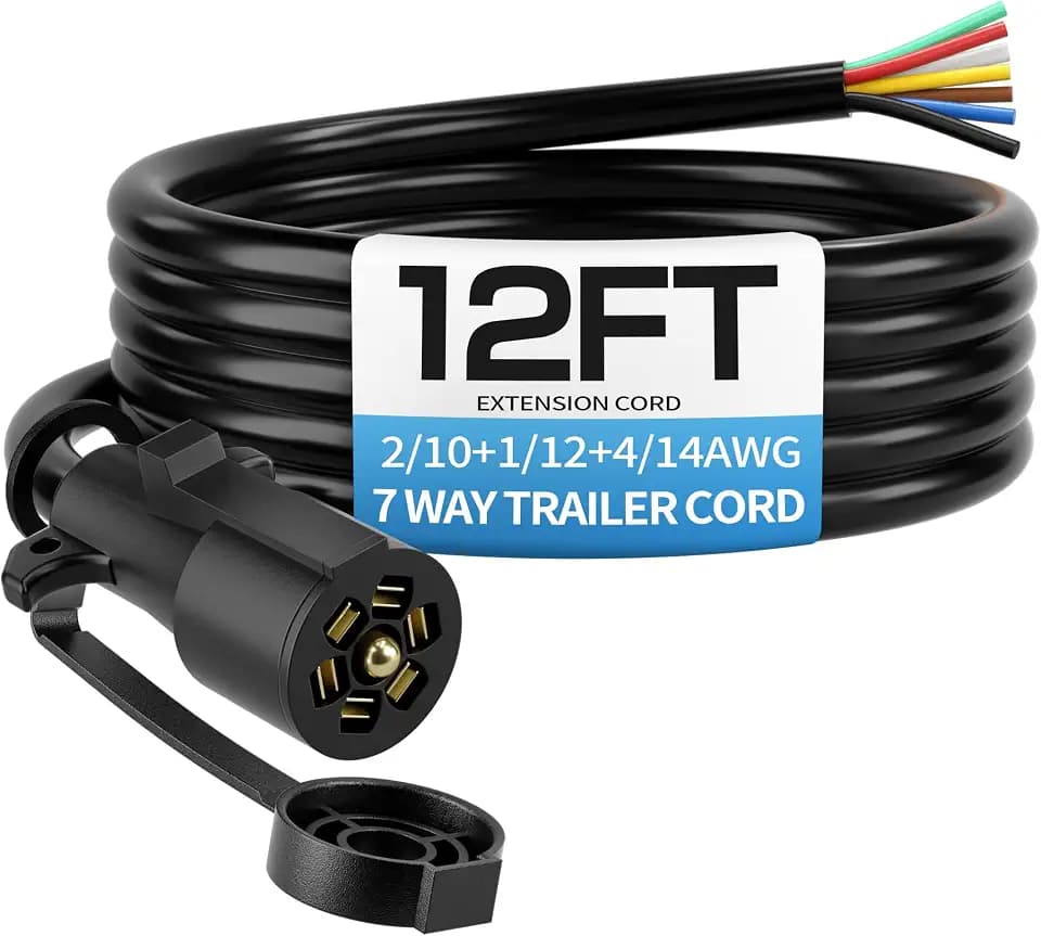 Deluwire 12FT 7 Pin Trailer Plug, Heavy Duty Trailer Wiring Harness