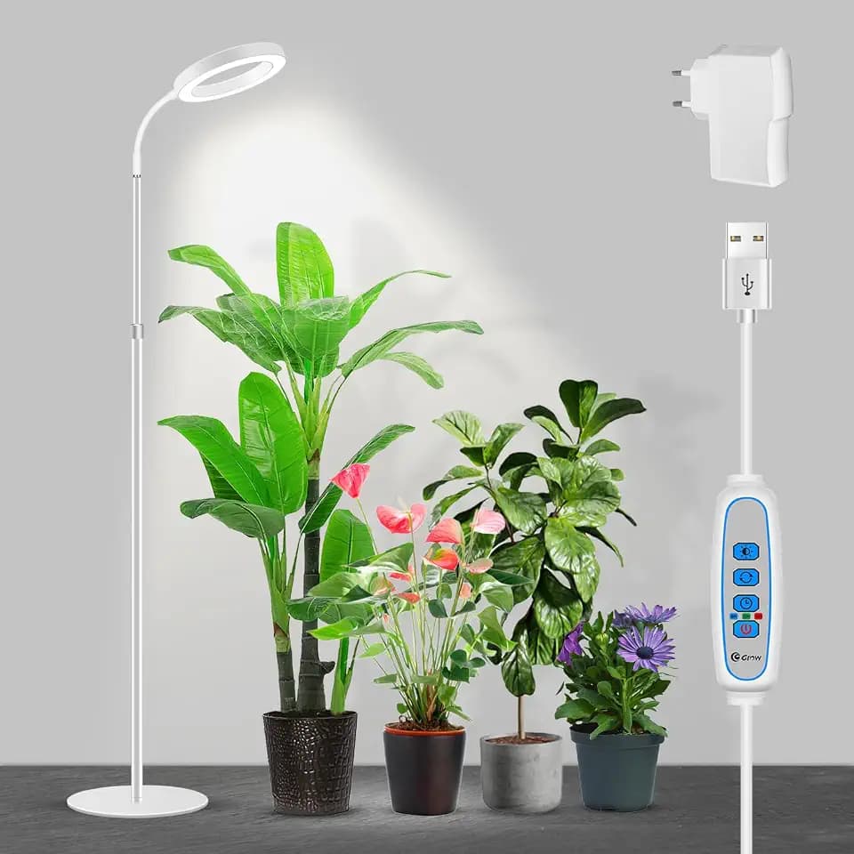 Garpsen Grow Light, LED Vollspektrum mit Ständer, für große Pflanzen | 80-LED-Boden-Pflanzenlampe, 3 Farbmodi, Timer 6/12/16 Std., 5 Dimmstufen, höhenverstellbar bis 67 Zoll, Schwanenhals