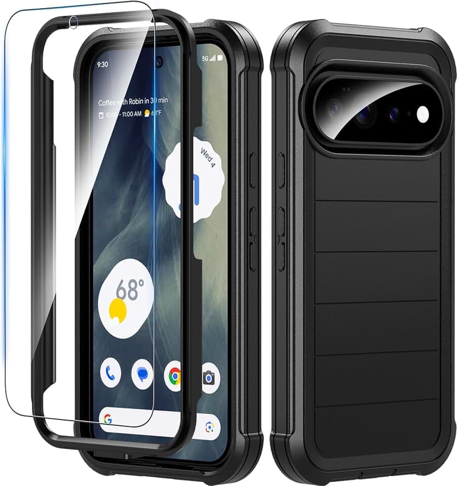 Hensinple for Google Pixel 11 Case with Screen Protector, Black