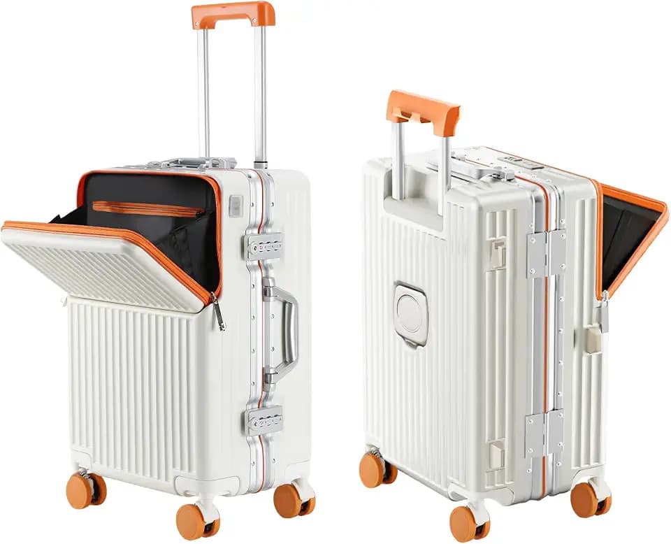 Carry on suitcase Zipperless Luggage,Polycarbonate Aluminum Hard Shell, Expandable Carry-On Suitcase with Spinner Wheels (orange, 24 inch)