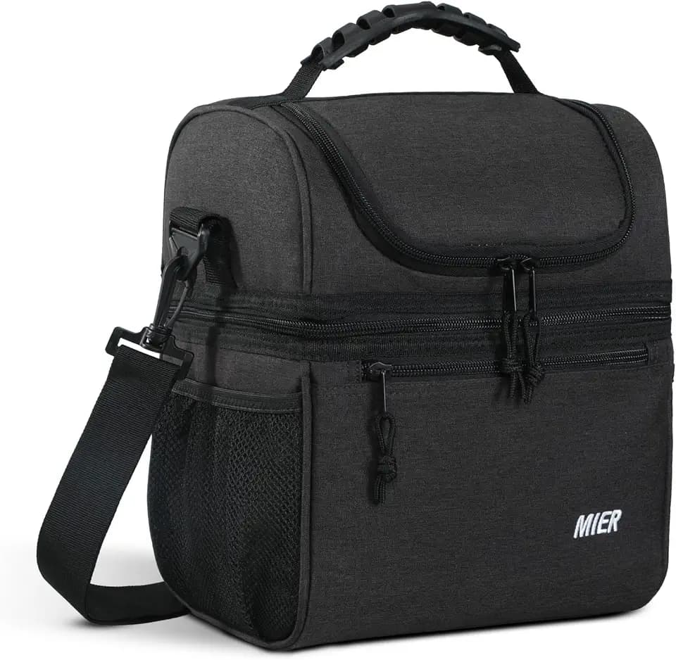 MIER Insulated Lunch Box Bags for Men Women, Dual Compartment, Dark Grey