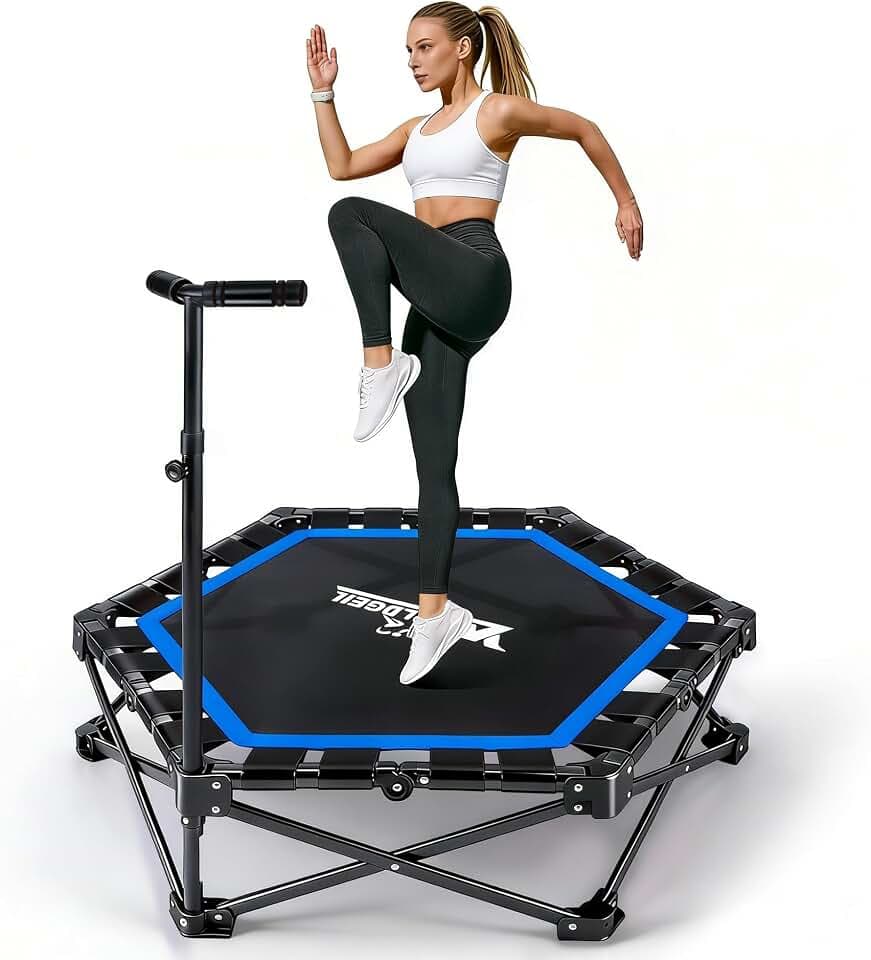 Trampolin Indoor Klappbar - Mini Trampolin mit Höhenverstellbarer Handgriff - Tragkraft 150 kg - Ø 86.5 cm - Jumping Trampolin Fitness für Erwachsene & Kinder - Sport Geräte für Zuhause