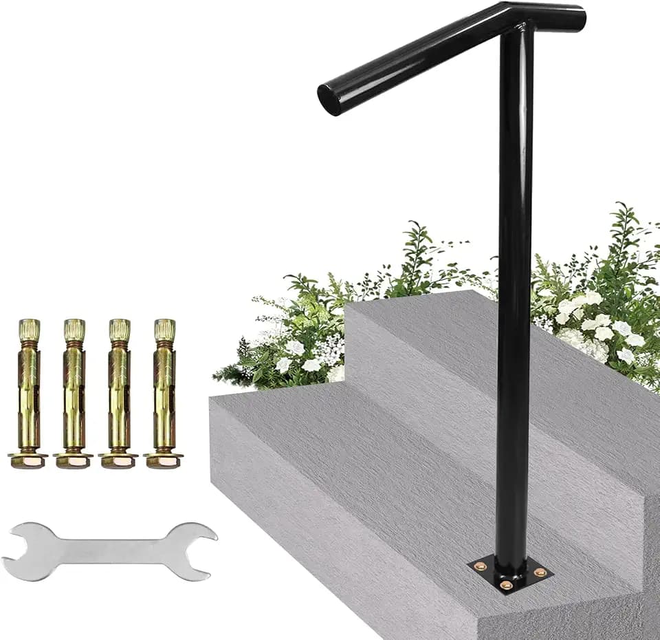 1-2 Step Single Post Handrail-38 H Handrails for Outdoor Steps