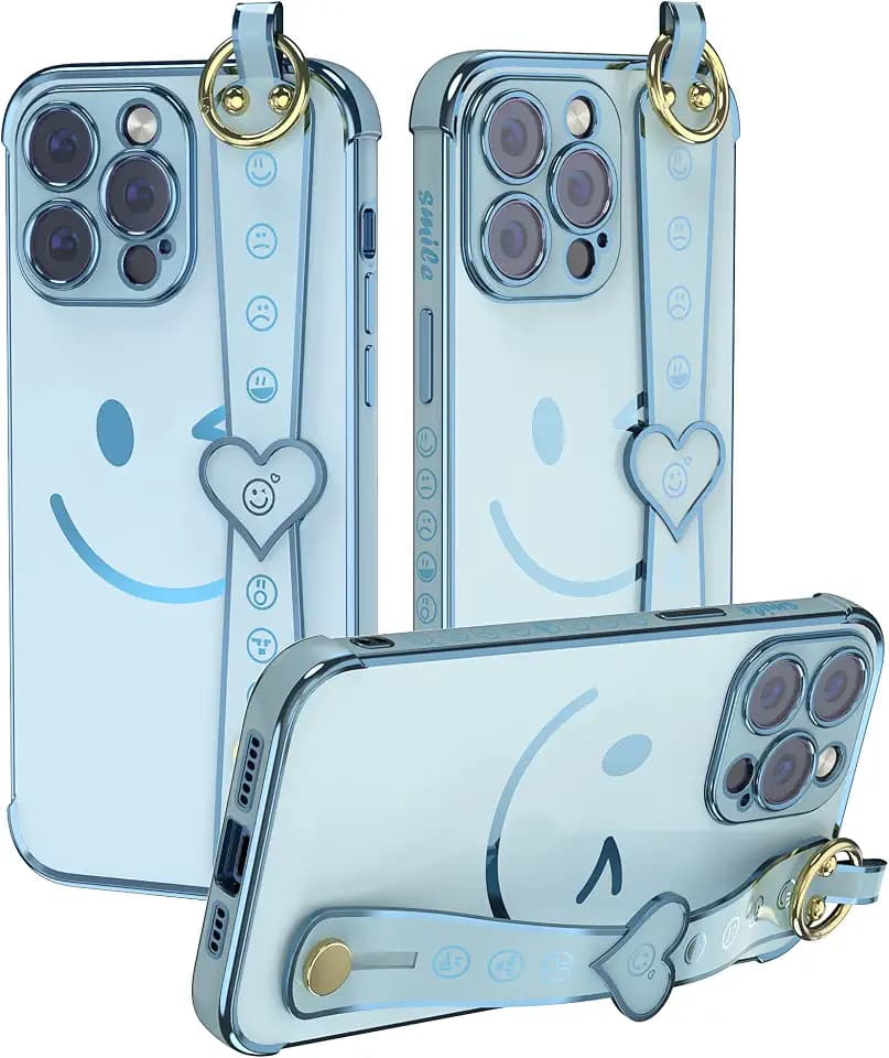 Case for iPhone 15 Pro Max Smile Face Protective Cover with Wrist Strap