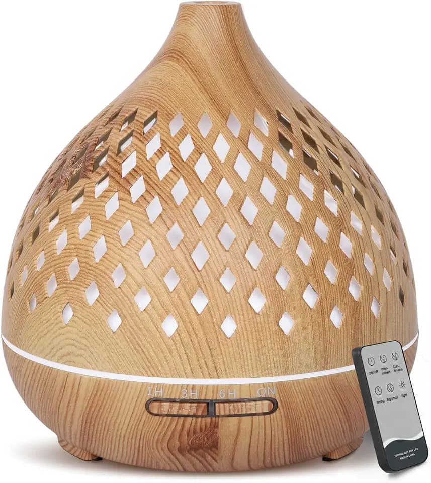 Cozary Aroma Diffuser 400ml, Ultraschall Aromatherapie Raumduft Diffusor für ätherische Öle mit 7-farbigem LED-Licht,Diffuser Luftbefeuchter mit Fernbedienung 3 Timer, Automatischer Abschaltfunktion