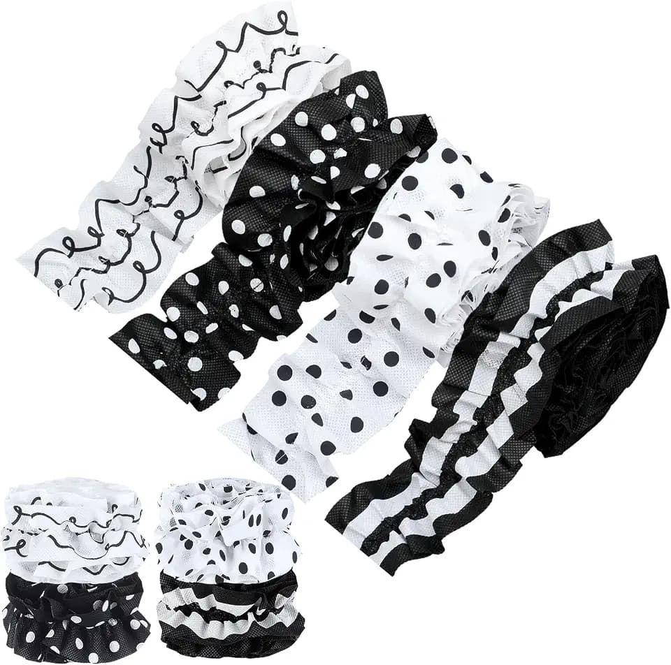 Mooliwe 4 Roll 40ft Ruffled Black and White Classroom Bulletin Board Border