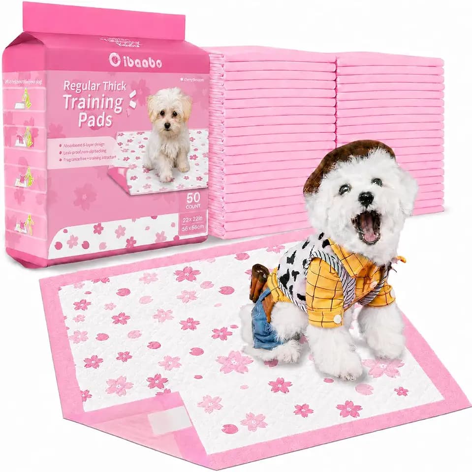 Cibaabo Pink Puppy Pads with Adhesive Tabs 22x22in 50 Count Absorbent
