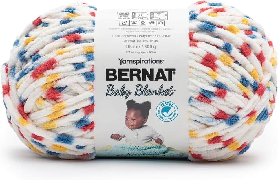 Bernat Baby Blanket Yarn for Crocheting Soft, Primary Dot