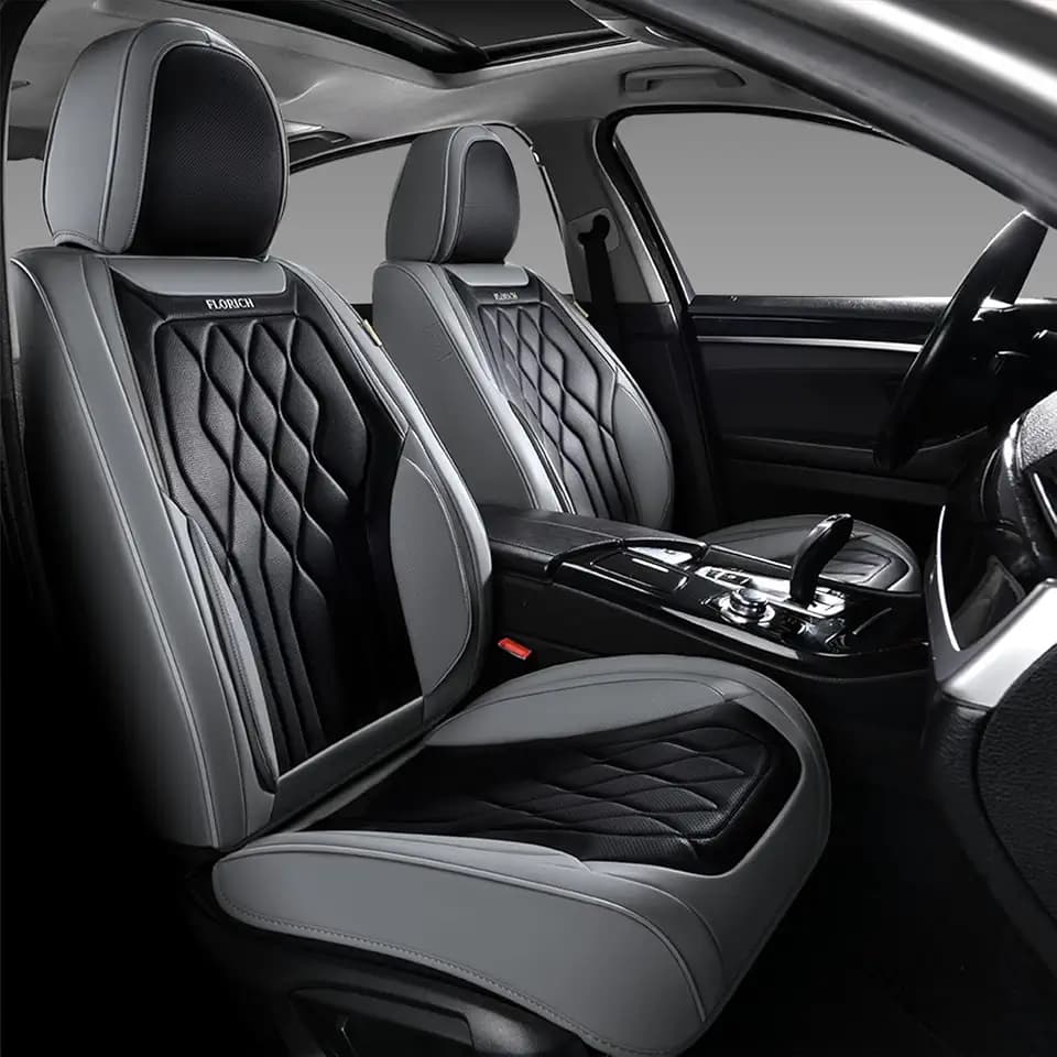 FLORICH Front Seat Covers, Leather Car Seat Protector, Waterproof Seat Covers for Cars, Black Seat Covers Universal Fit for Cars, Trucks, SUVs - Gray&Black