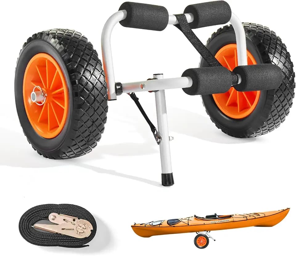 VEVOR Kajakwagen, 90 kg, Faltbarer Kanuwagen mit 25,4 cm Vollgummireifen & 1 Ratschengurt, Bootswagen zum Transportieren von Kajaks, Kanus, Paddleboards, Jon-Booten, 620x350x325 mm