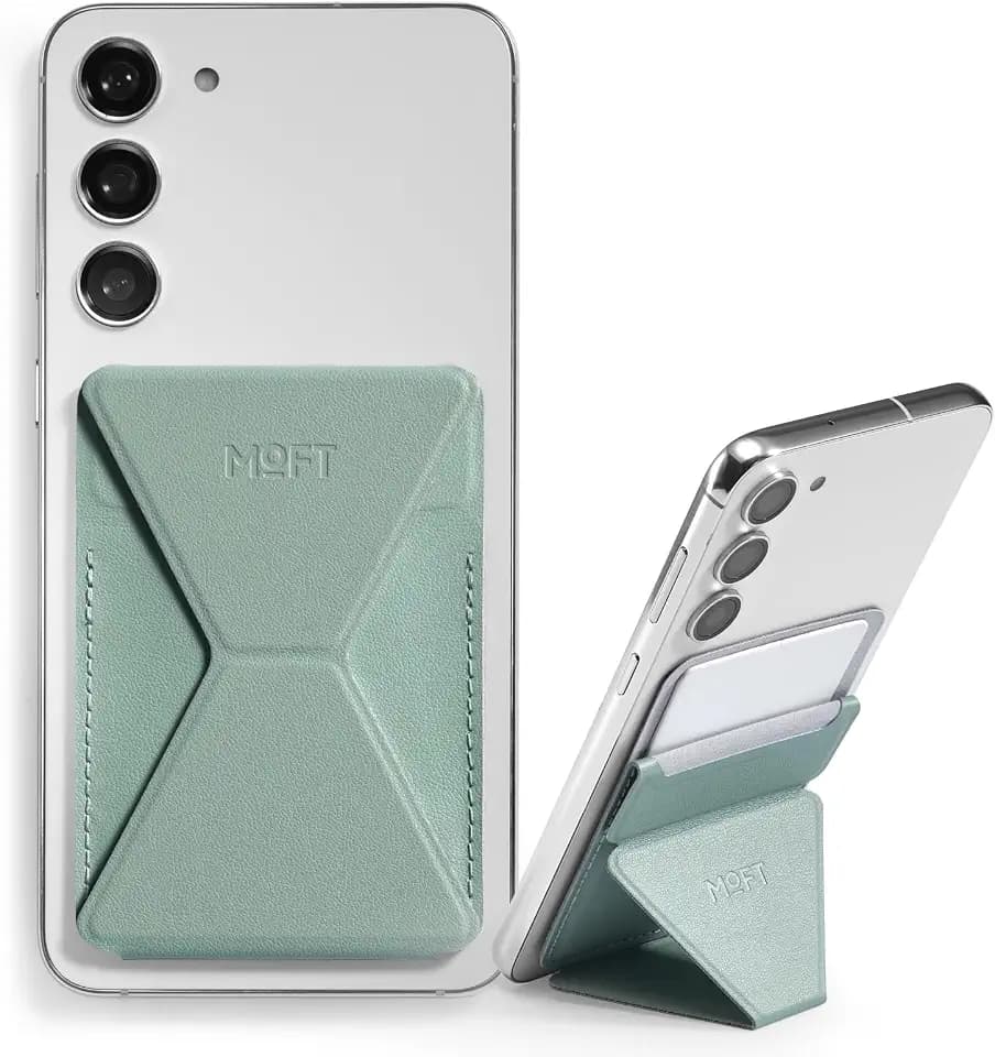 MOFT Phone Stand, Adhesive Card Holder Fits 2-3 Cards, Slim & Portable Leather Phone Wallet, 2 Viewing Angles, RFID Blocking, Compatible with iPhone, Galaxy and Most Smartphones- Seafoam