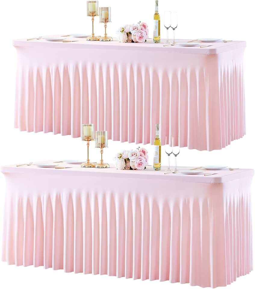 gogoparti 2 Pack Spandex Pink Fitted Table Cloth for 8ft Rectangle Tables Pink Stretch Tablecloth Table Covers Skirt Banquet Tablecloths Wrinkle Free Tablecloth for Parties Wedding
