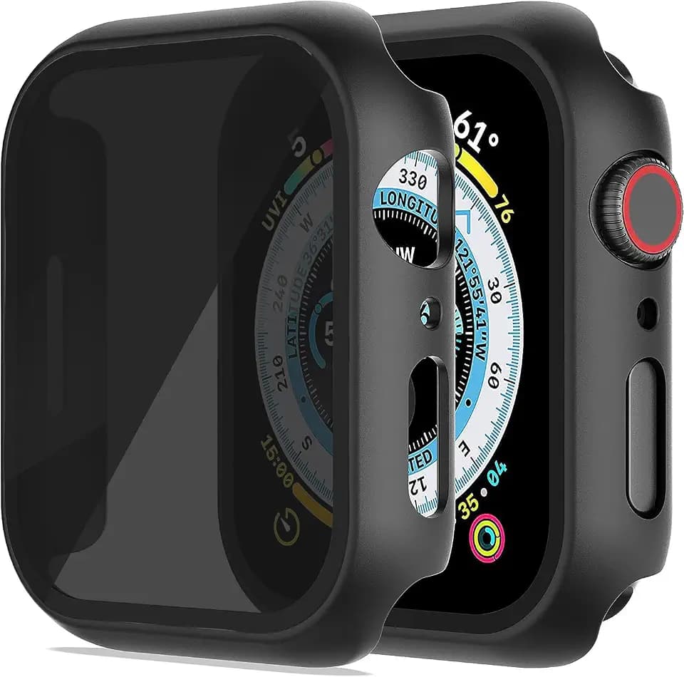 Younie for Apple Watch Series 9/8/7 45mm Privacy Screen Protector Case, [Anti-Peeping] Tempered Glass Protective Cover for iWatch Series 9/8/7 45mm, 2 Pack, Black
