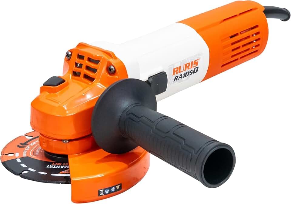 RURIS Elektrischer Winkelschleifer RA1050 1050W, Scheibe 125mm, 11000 U/min, Power Off System, Mehrzweckwerkzeug zum Schneiden und Schleifen von Metall, Beton, Stein, Holz